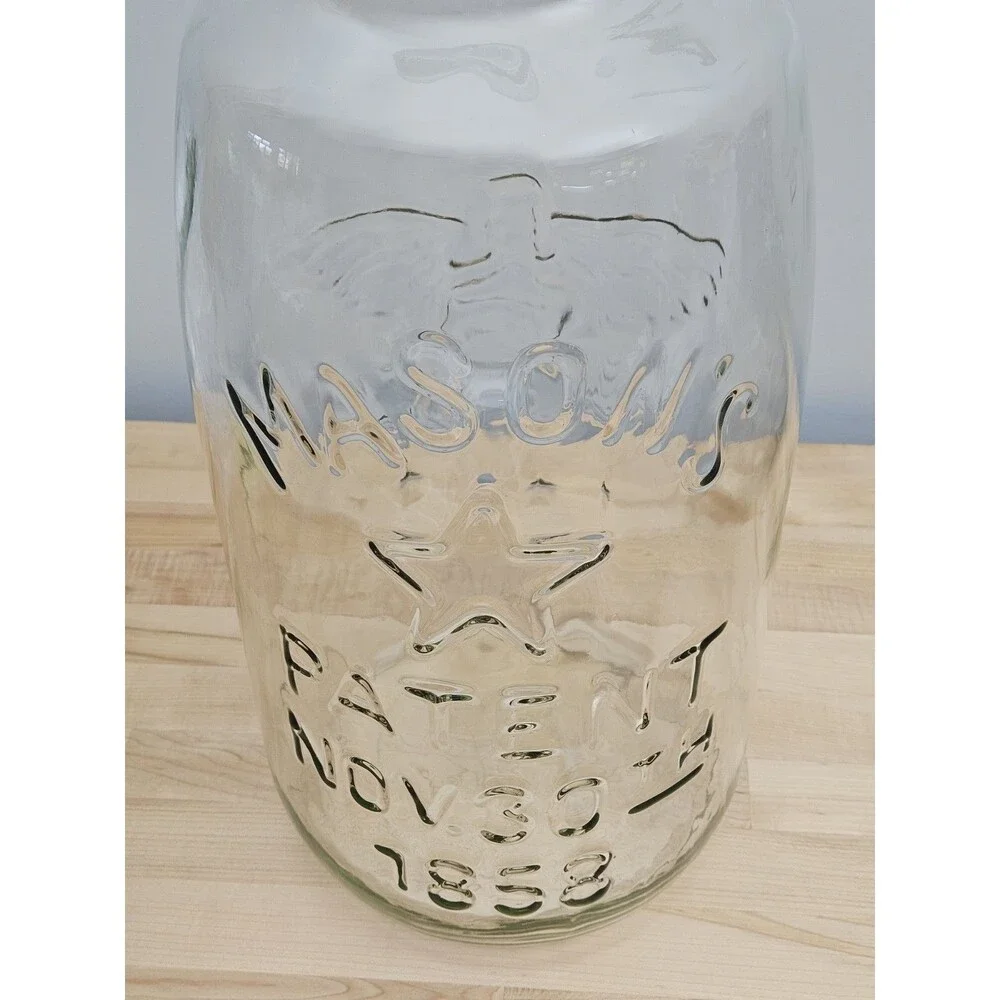 GIANT Vintage Mason Jar 18” Clear Patent Nov 30th 1858 Eagle 5 Gallon w/ Handle